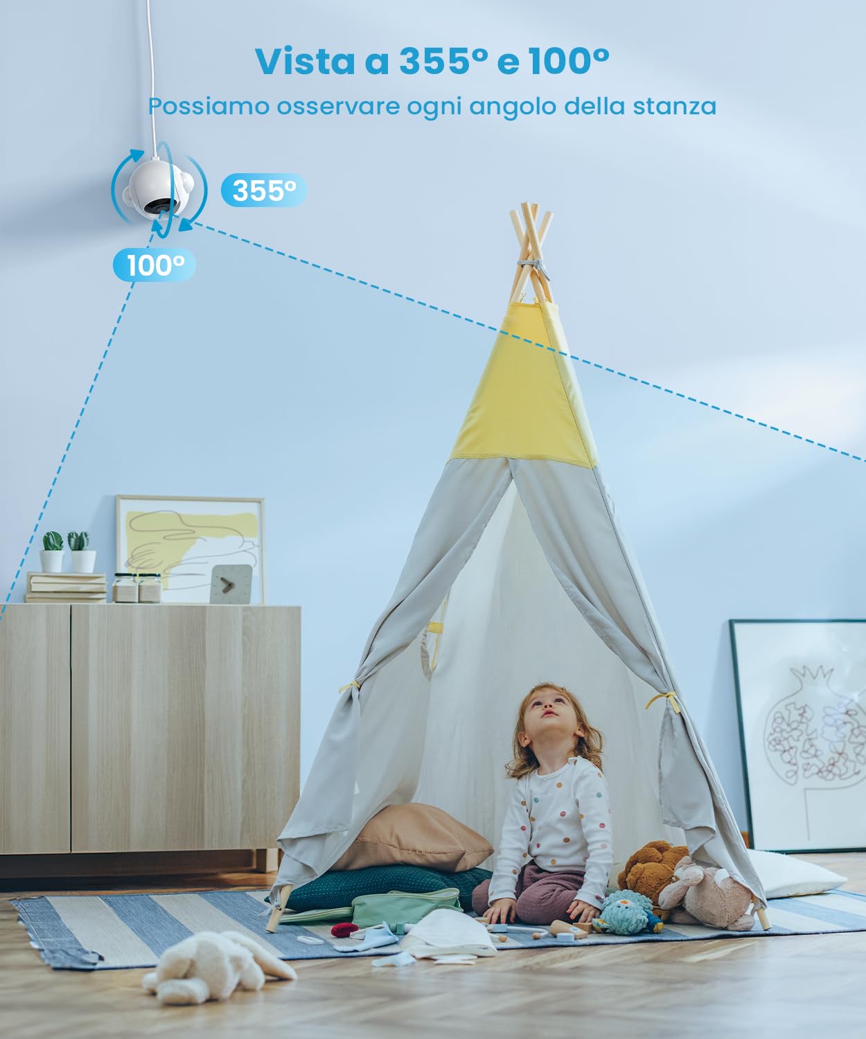 ieGeek Baby Monitor 2.5K/4MP, 5.5" Wi-Fi, Luce Notturna, Tracciamento | PTZ 360°/100°, pianto/movimento, rilevamento AI, app mobile