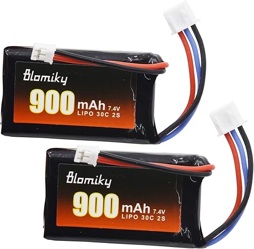 Miniatura 6 de Blomiky Paquete de 2 baterías recargables Lipo de 7.4 V 900 mAh con enchufe PH2.0 y cable de cargador adecuado para camión Axial 1/24 SCX24