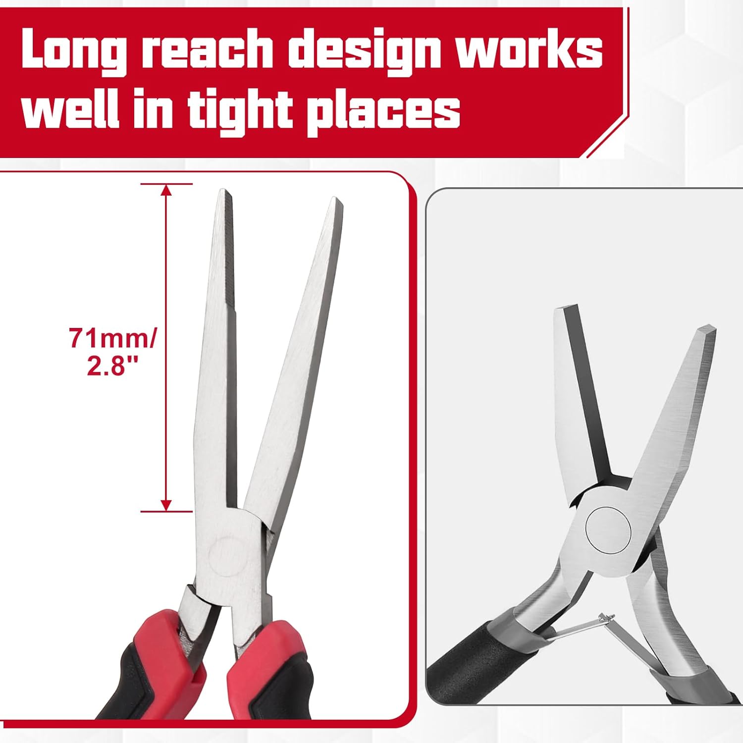 8" Long Flat Nose Pliers Serrated Jaw Extra Long Nose Plier Duckbill Pliers Flat Plier for Jewelry Making, Fishing, Wire Wrapping, Crafts, Jewelry Making Supplies with Comfort Grip Handles