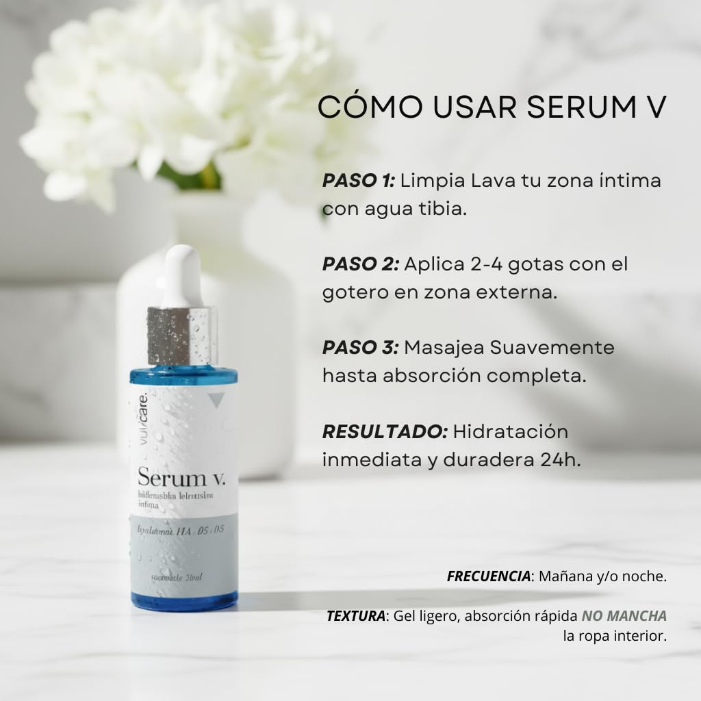 Vulvicare Serum Íntimo Mujer Regenerador Concentrado- 99% Ingredientes Naturales- Doble Ácido Hialurónico- Alivia Sequedad y Picor- pH 4.5-5.5 Vitaminas B5 y B3-30ml