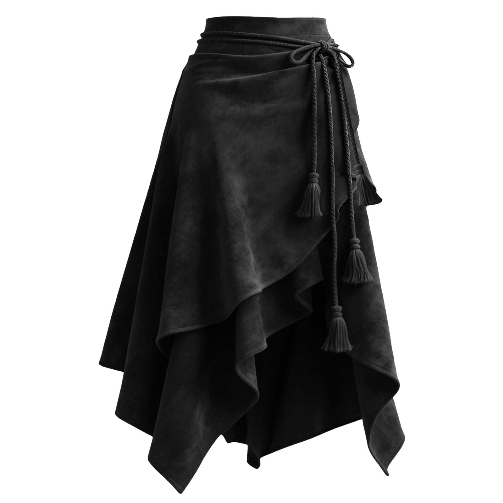 Generisch imlook - Falda de gasa asimétrica con cinturón, corte acampanado, longitud media, favorecedora y elegante