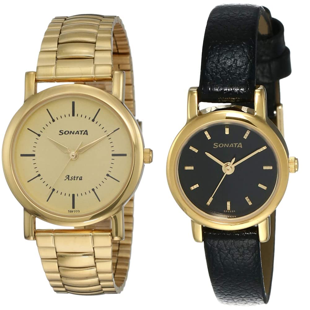 Sonata Men Leather Analog Champagne Dial & Black Dial (77049Ym01C + Nj8976Yl03W) | Rakshabandhan Gifts, Band Color-Assorted (B07N318J7H) Amazon Price History, Amazon Price Tracker