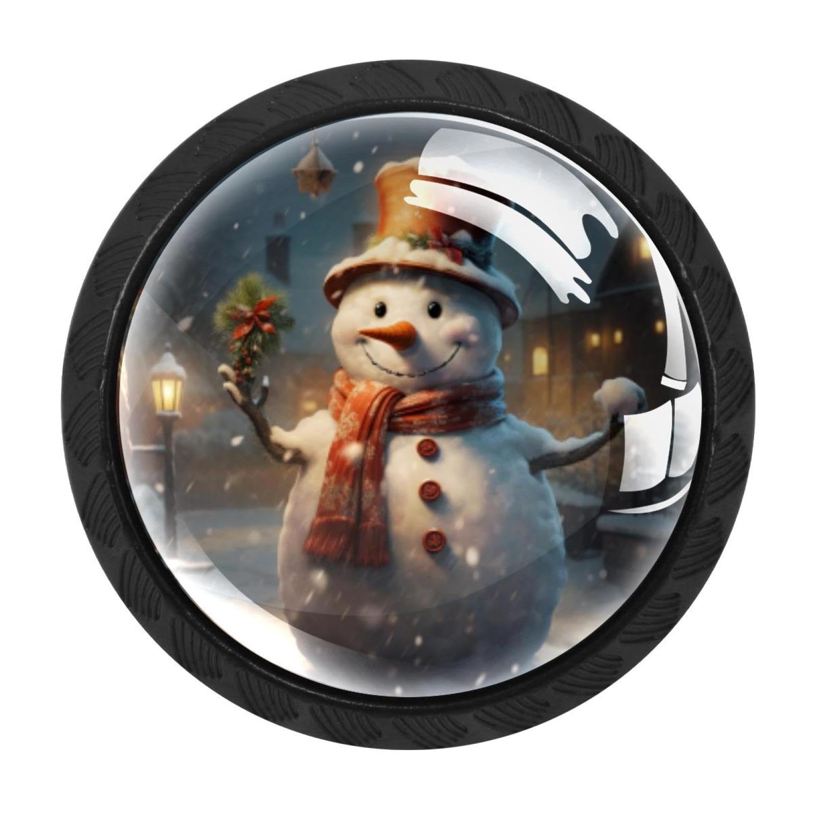 CHENZZZZ 4 Pieces Retro Christmas Snowman Drawer Knobs, 35mm Black Cabinet Knobs, Drawer Pulls and Knobs, Dresser Drawer Knobs, Cabinet Hardware Kitchen Cabinet Knobs