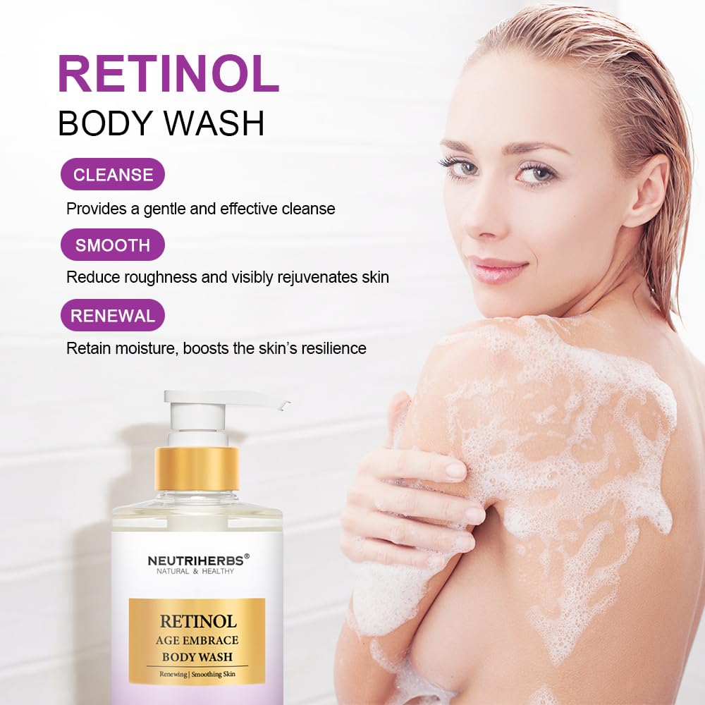 Neutriherbs Retinol Body Wash, Anti Aging/Renewing Shower Gel for Women And Men Daily Shower Soap With Peptides, Vitamin E - Image 3