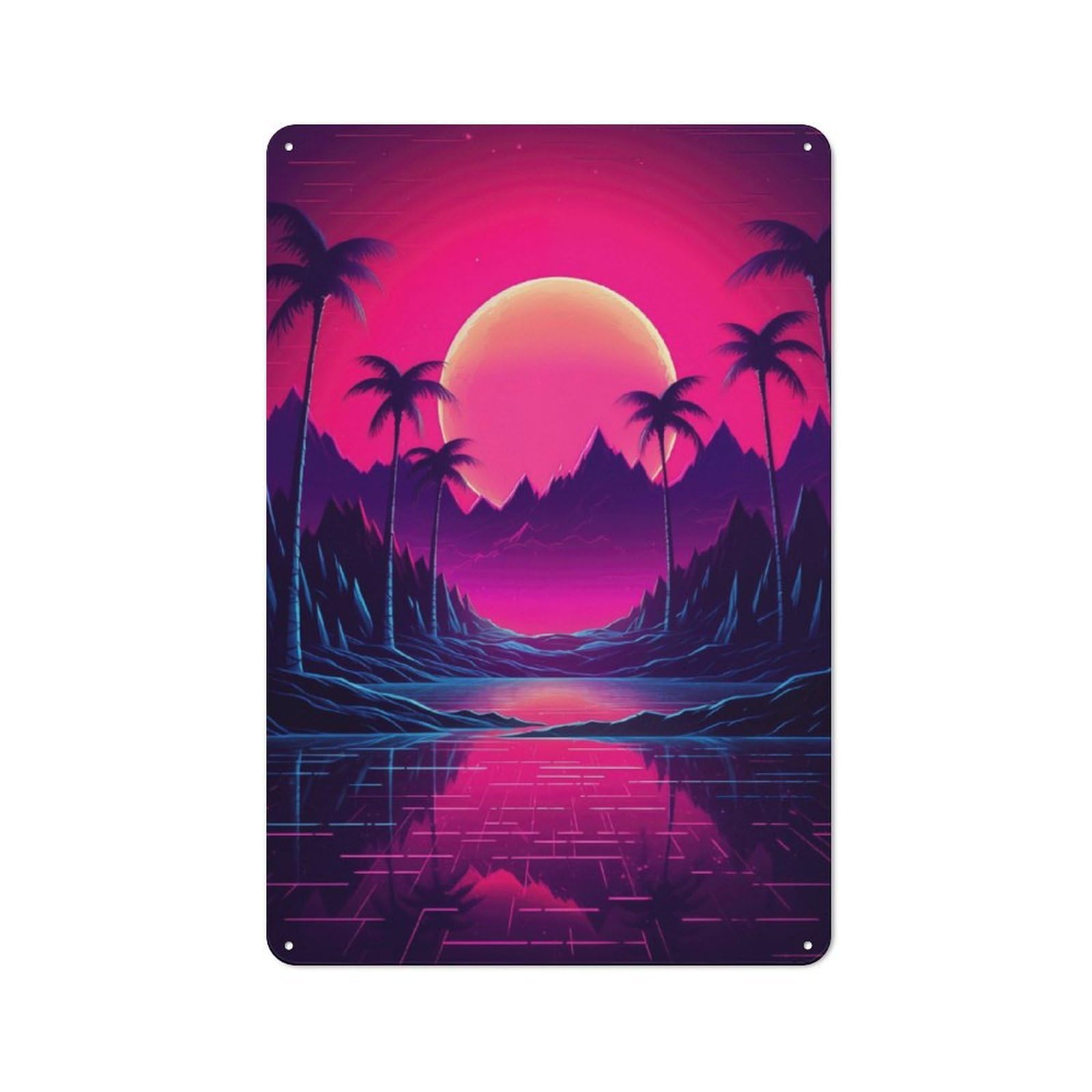 Junmoney Tropical Twilight Harmony Tin Wall Plaque 30X20cm With For Studio Or Craft Room, For Metal Sign Collectors, For Kitchen And Home Bar Decor
