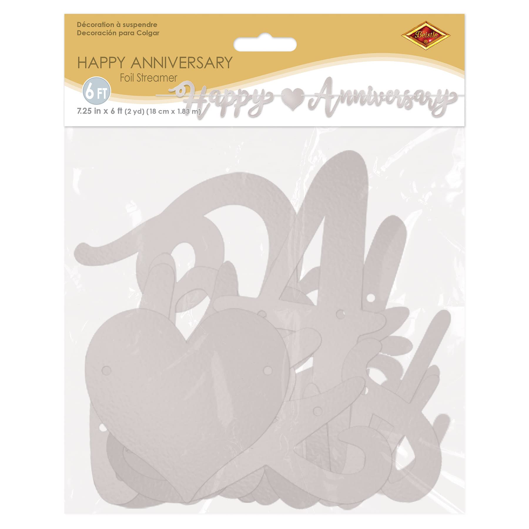 Beistle 54939-S Luftschlangen Happy Anniversary 2 Stück, 19,1 x 15,2 cm, silber