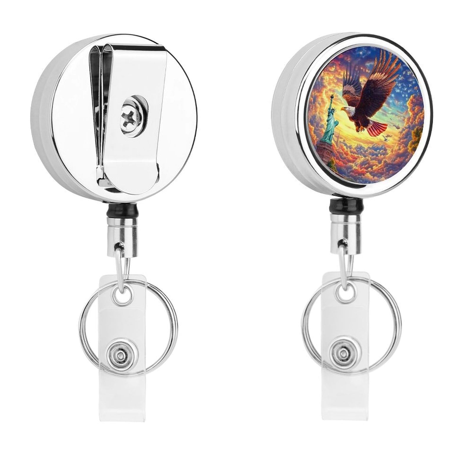 New York City E-agle Sunset Retractable Badge Holder Metal ID Name Holder Key Ring with Belt Clip