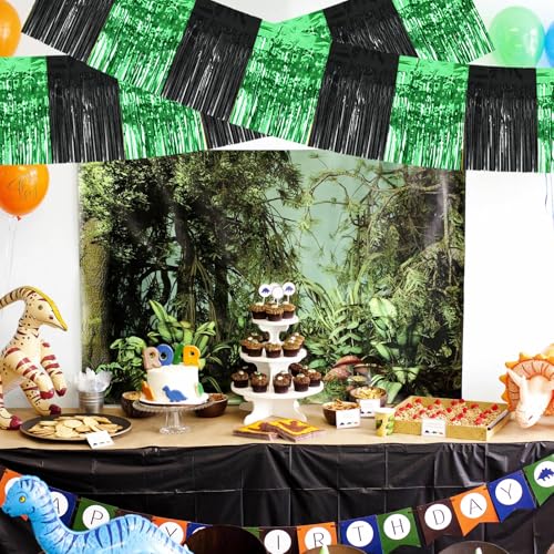 Image of BEISHIDA 3 Packs Metallic Foil Fringe Garland Black Green Wall Hanging Tinsel Fringe Banners for Car Floats Bridal Shower Wedding Birthday Graduation Holiday Party Decoration(30 Feet)