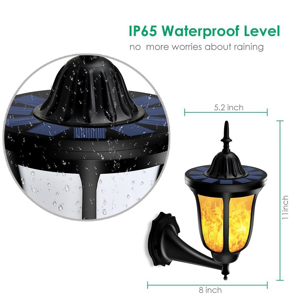 Lampada solare da giardino con fiamma tremolante, Siomentdi illuminazione esterna senza fili impermeabile a parete notte luci lanterna design per porta patio yard (2)