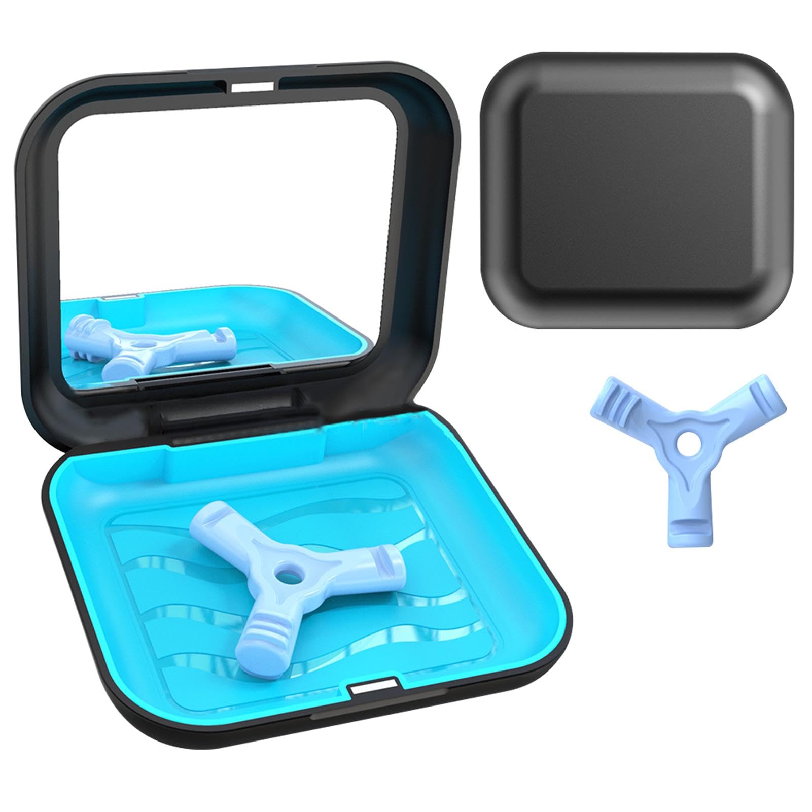 Tiamorph Black, Blue Retainer Case With Mirror And 2 Teeth Aligner,Portable Square Retainer Case, Orthodontic Denture Box,Dental Case For Aligner,Mouth Guard
