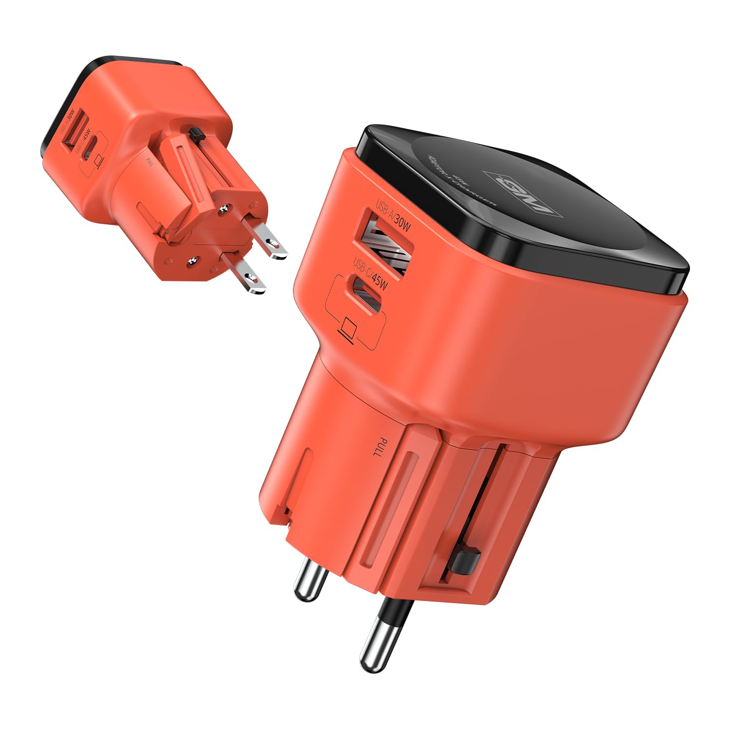 TravelEase Lite Universal Travel Adapter | 45W USB-C Fast Charger | Global Plug Types | Dual USB Ports | Surge & Overheat Protection | Compact All-in-One Charging for Laptops, Phones & Tablets