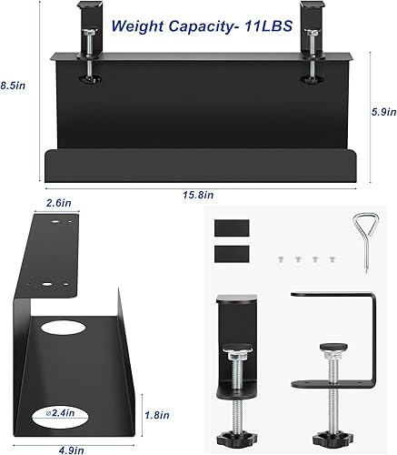 Miniatura 2 de ZhiYo Bandeja de acero para organizar cables de 15.8 pulgadas debajo del escritorio, bandeja de cables XL con abrazadera debajo de la mesa,