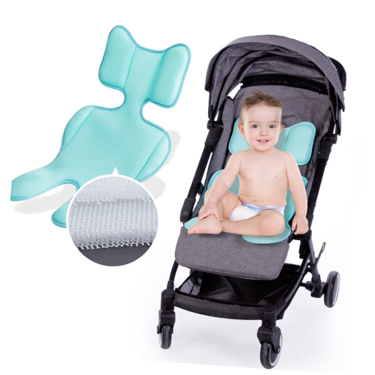 Wakauto Universal Stroller Cushion Baby Stroller Seat Cover Breathable Material Blue Easy to Clean