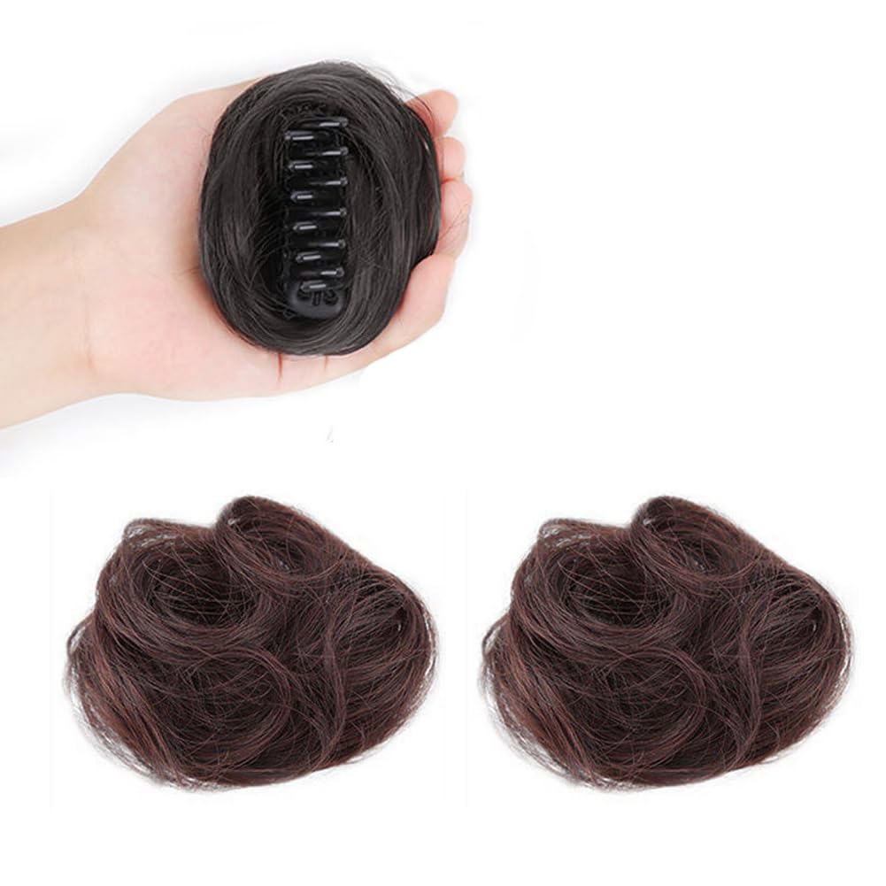 Upstore 2PCS Mini Claw Clip Hair Bun Extension Synthetic Hair Chignon Donut Wig Accessory Updo Space Bun Hair Pieces for Women Girls (Dark Brown - Image 3