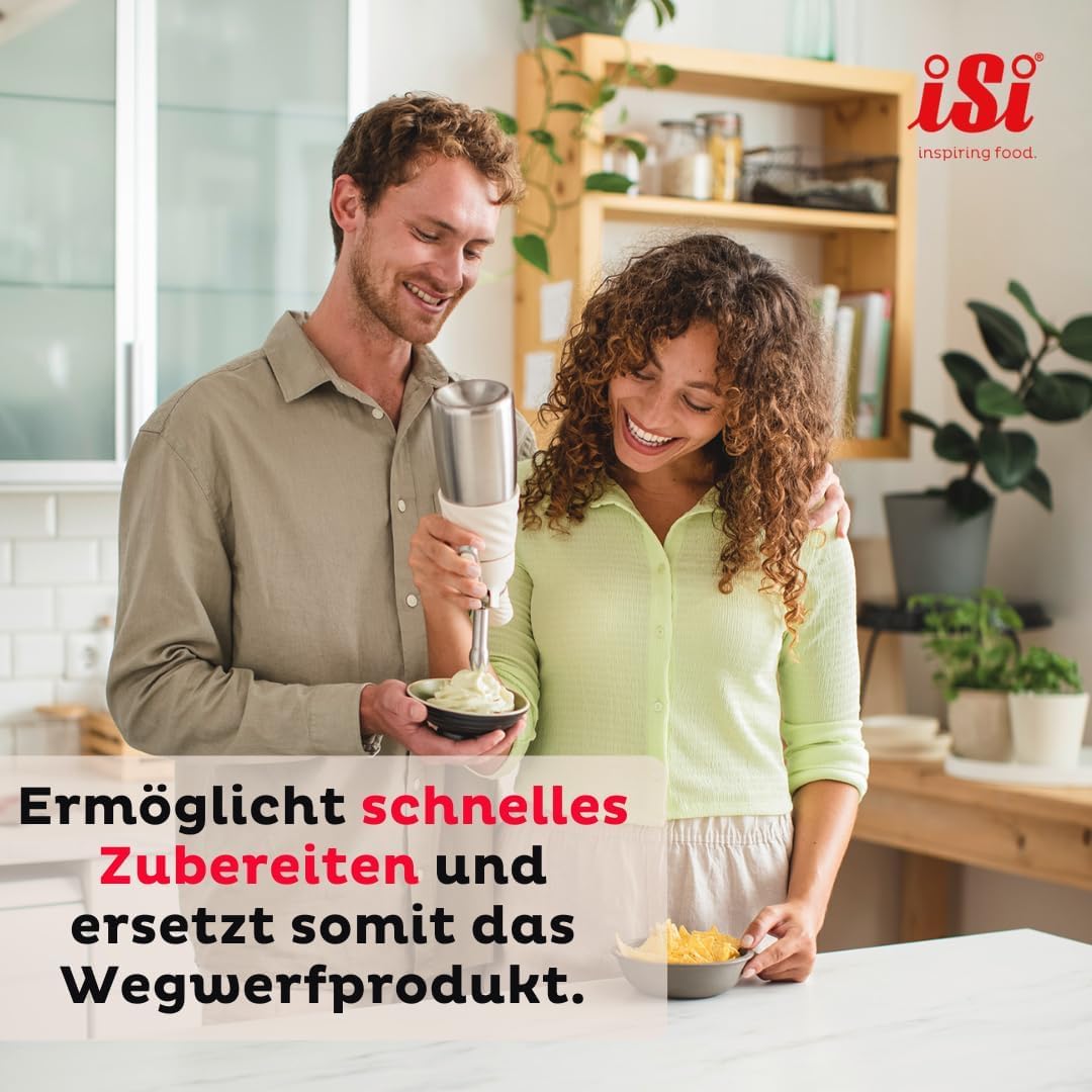 iSi Creative Whip Premium Sahnespender 250ml, Ivory White, aus Edelstahl, inkl. 3 Edelstahltüllen & Magic Texturizer, Sahnespender für Sahne, Dessert & Herzhaftes, Spülmaschinenfest
