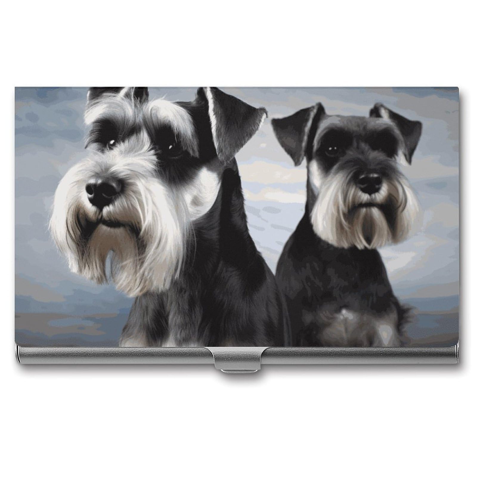 BTCOWZRV Animal Schnauzer Dog Business Card Holder Metal Slim Business Card Case, Pocket Card Holder for Men Women Purse Name Card Holder Stainless Steel Wallet Credit ID Case for Office