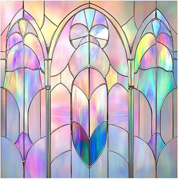 Window Privacy Film 19.7 x 19.7 Inch Removable Static Cling Tiffany Style Stained Glass Window Film Decorative Double-Sided Floral Window Clings for Home Office Living Room,Arch Love