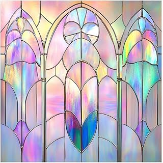 Window Privacy Film 19.7 x 19.7 Inch Removable Static Cling Tiffany Style Stained Glass Window Film Decorative Double-Sided Floral Window Clings for Home Office Living Room,Arch Love