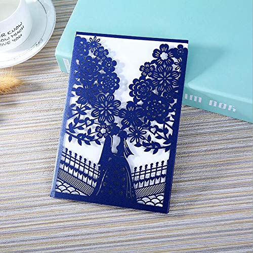 Inviti Matrimonio 100 Pezzi Blu Rosso Inviti Di Nozze Biglietto Auguri Elegante Albero Buste Personalizzabili Festa Bomboniera Decorazione(Red Cover insert)