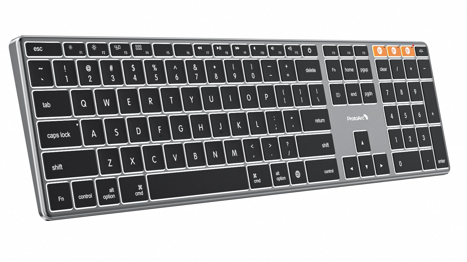 ProtoArc Backlit Wireless Keyboard for Mac, K110-A Aluminum Full Size Ultra Slim Bluetooth Keyboard for iPad, Multi-Device, Low Profile, Rechargeable, for MacBook Pro/Air, iMac, Mac mini, Space Gray