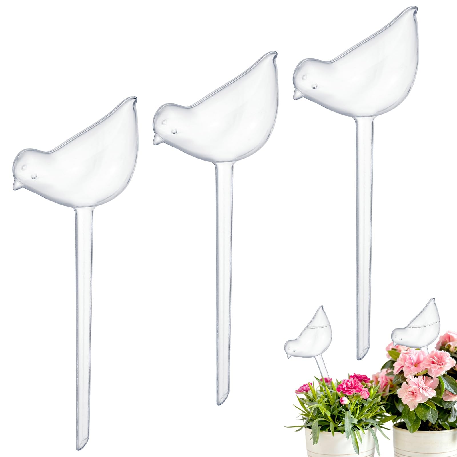 M METERXITY 3-Pack Plant Watering Globes, 9.8 Inch Plastic Bird Shape Self Watering Planter Insert for Indoor/Outdoor Pots, Self Water Devices Decorative Garden Stake [Transparent]