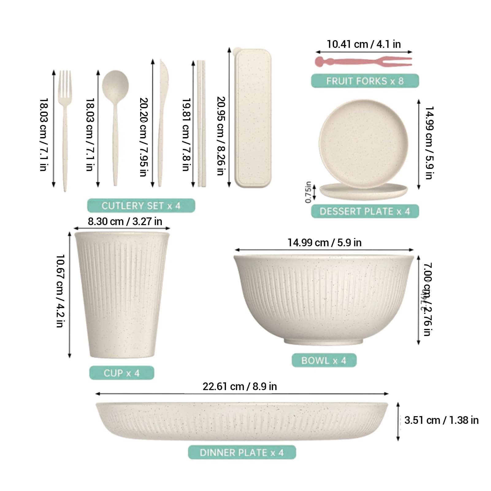 Haofy Juegos de Vajilla Platos Irrompibles Tazones Tazas Irrompibles Ligeros para 4 Personas con Caja de Almacenamiento Cuchara Tenedor Palillos Apto para Lavavajillas Microondas para