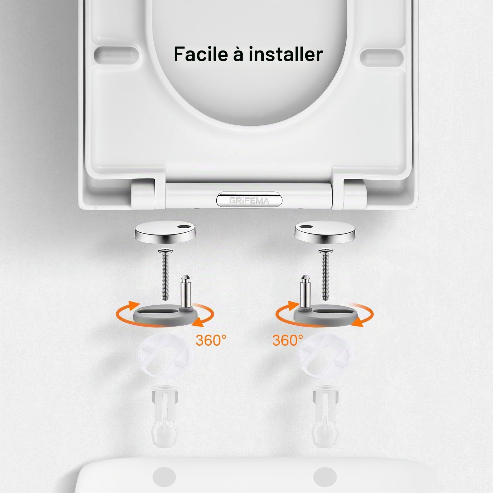GRIFEMA G951 Abattant WC Premium - Résine UF Antibactérien et Inrayable - Ne Jaunit Pas - Finition Céramique - Fermeture Silencieuse - Dégagement Rapide Nettoyage Facile - Forme D[Exclusivité Amazon]