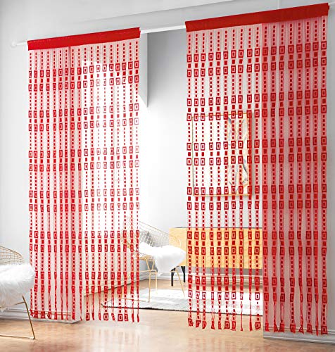 HSYLYM Jacquard String Curtains,Polyester,Perfect for Window Treatment and Home Decoration,100x200cm(39x78inch),Red