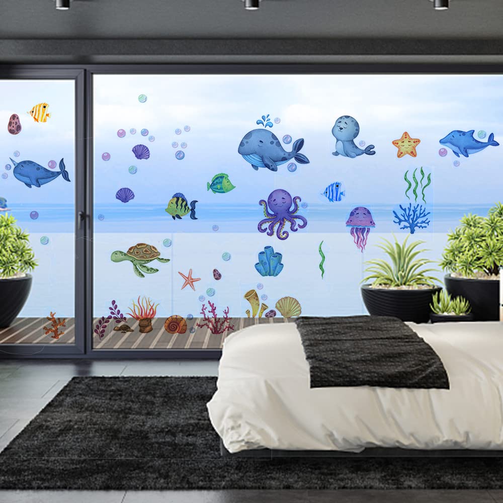 YunBey Pegatinas de Pared Infantiles, Bajo el Mar Vinilos Decorativos, Delfín Tropical Peces Tortuga Adhesivos Pared para Bebé Dormitorios, Guardería, Baño