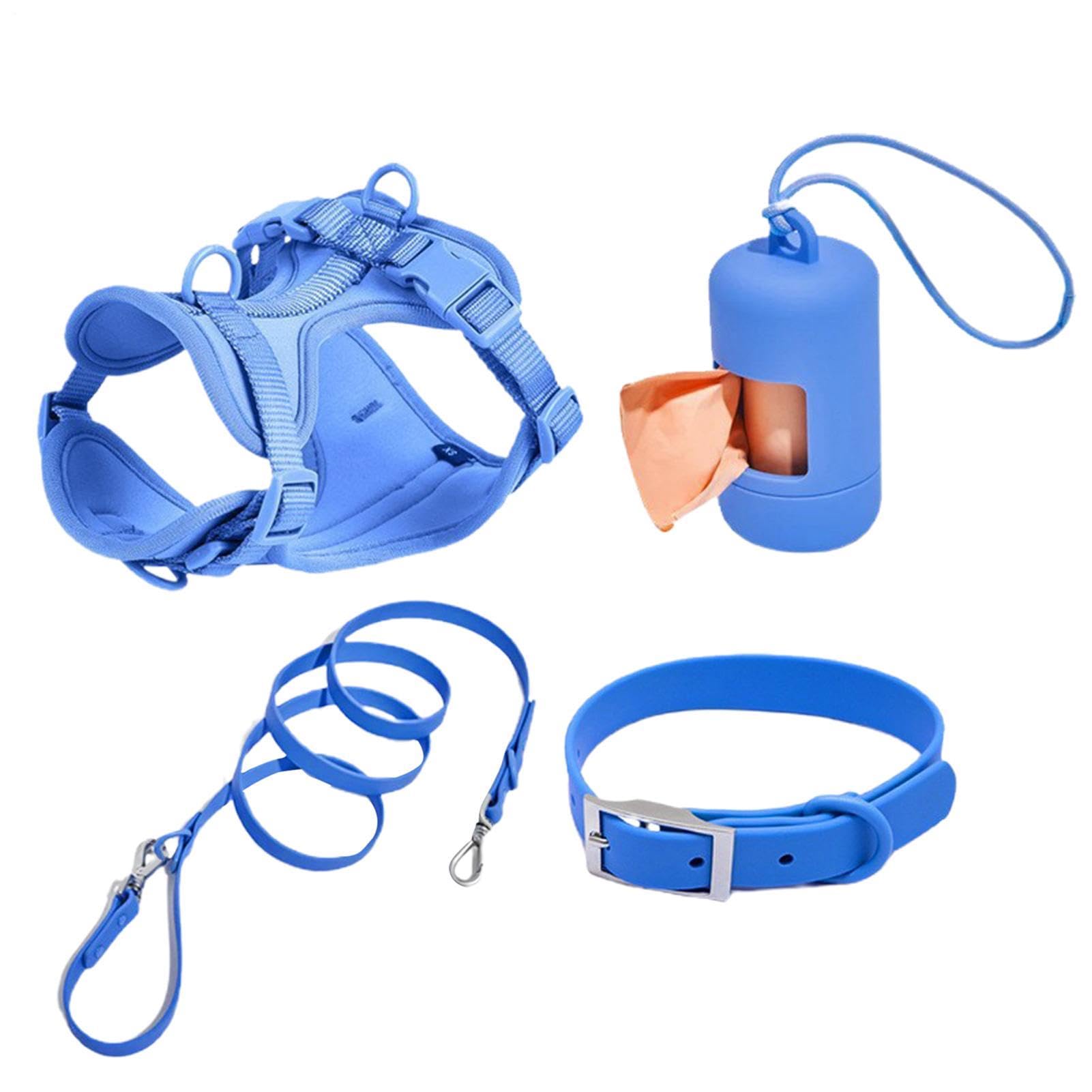 Set di pettorine per cani di piccola taglia, pettorina per animali | domestici, collare e guinzaglio, pettorina per cani senza tirare, con fibbie regolabili per cuccioli, con porta sacchetti per