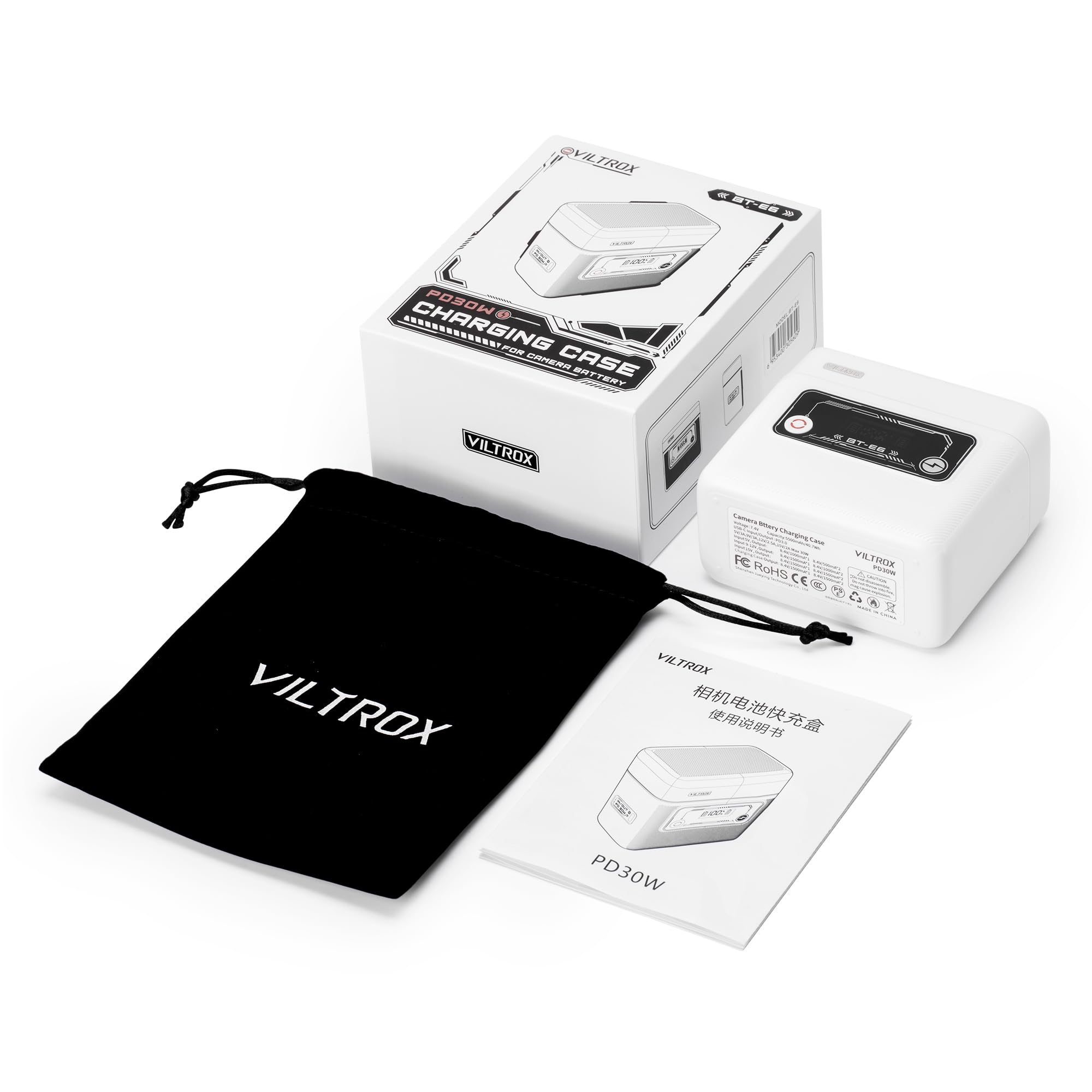 VILTROX LP-E6N LP-E6P LP-E6NH Camera Batteria Caricabatterie,5500 mAh 30W hub ricarica rapida per Canon LP-E6P LP-E6NH,40,7Wh USB-C caricatore con schermo per Canon EOS R EOS 90D EOS R6