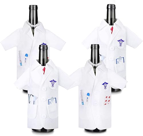 Geiserailie 4 piezas de cubierta blanca para botella de vino, regalos de ceremonia, regalos de fieltro para médicos, hombres, enfermeras, regalos