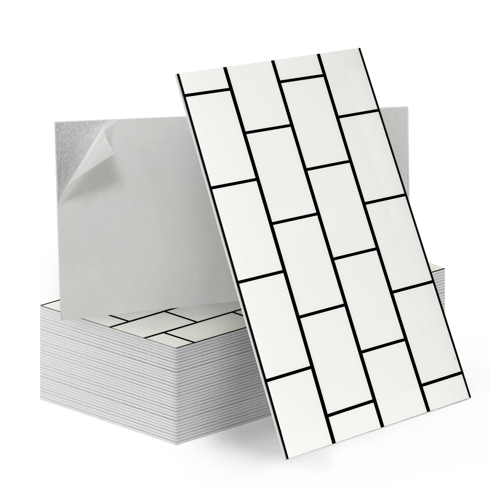 Tarwanear 50Pcs Brick Marble Tile Stickers,Self Adhesive Wall Tiles Waterproof 60 x 30cm,Vinyl Peel and Stick on Wall Tiles for Living Room Bathroom Kitchen Backsplash,Brick White