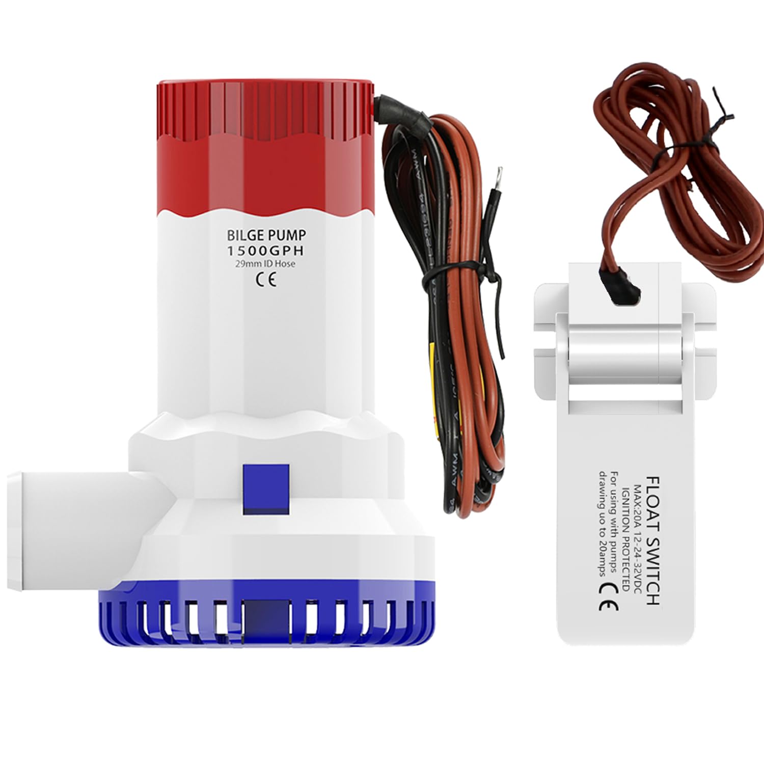 Zestaw pompy zęzowej 12 V 1500 GPH, z przełącznikiem pompy zęzowej, bez hałasu i łatwy w instalacji, odpowiedni do akwarium, basenu, zbiornika na wodę i innych miejsc