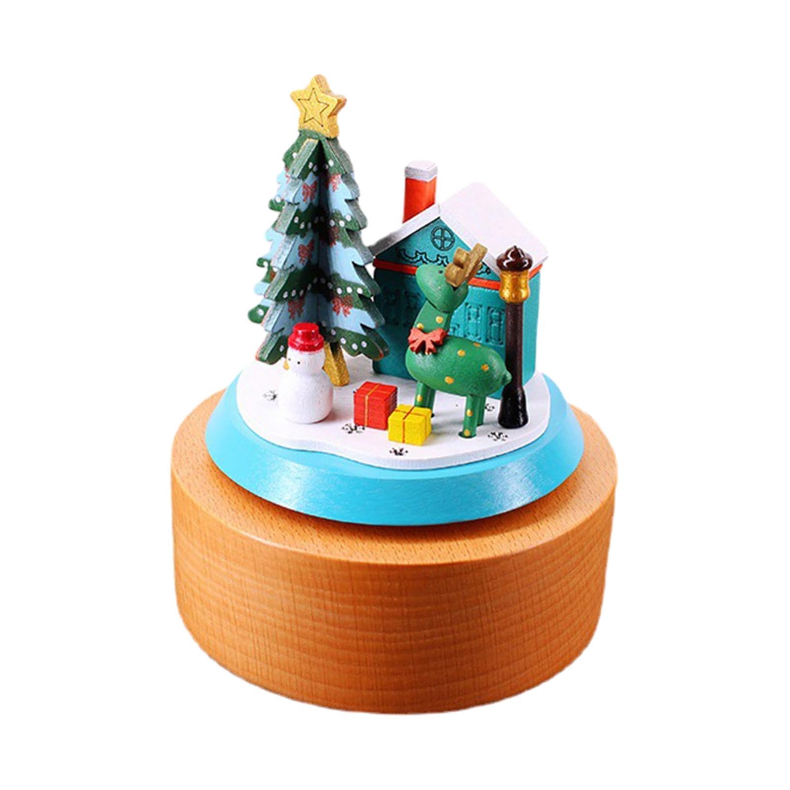 Carillon natalizio in legno con melodia "Merry Christmas", per la famiglia, con alce e pupazzo di neve