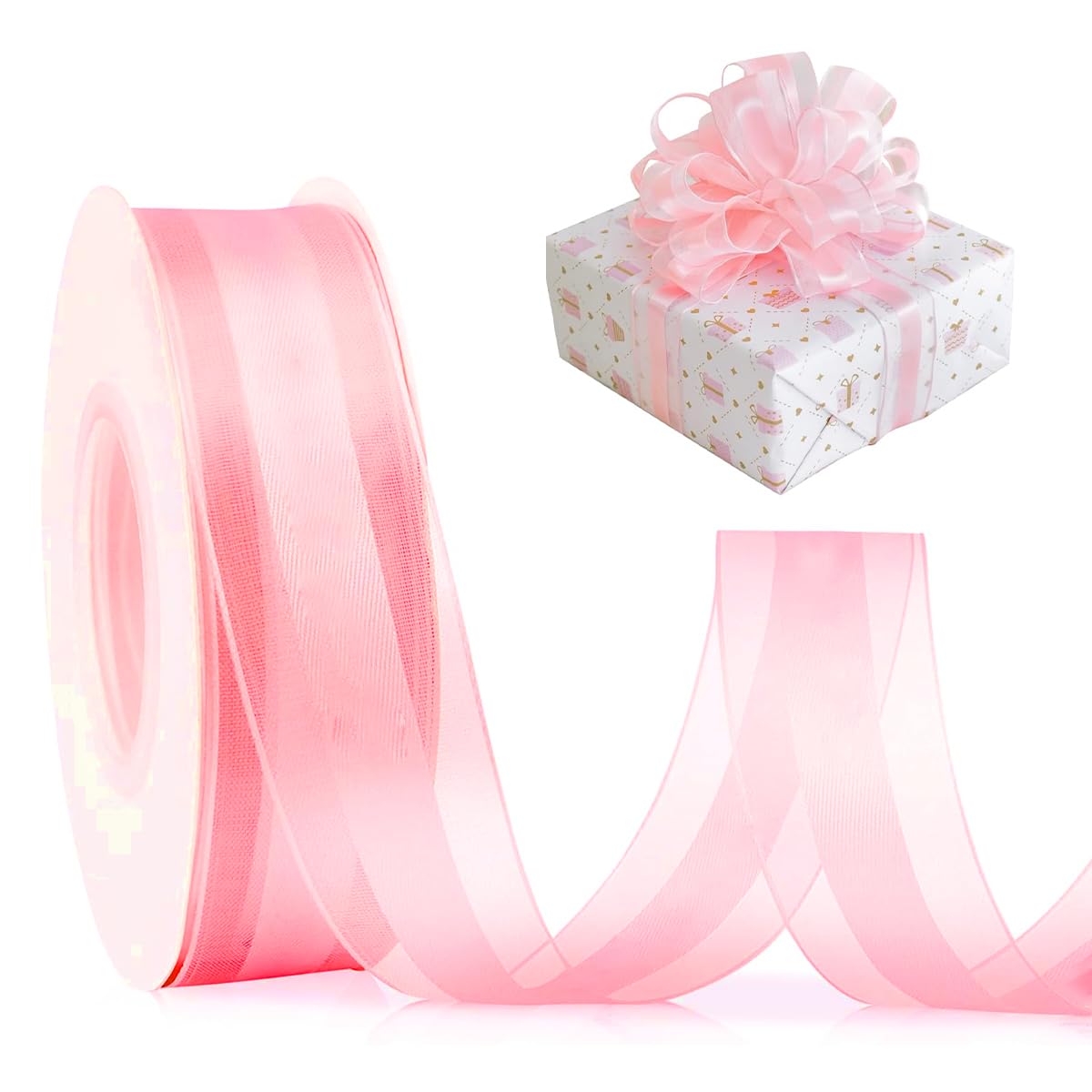 PATPAT® 1 Roll Pink Lace Ribbon for Gift Wrapping 147ft x 2.5cm Cuttable Gift Package Lace Ribbon Multi-Purpose Decorative Ribbon for Birthday Cake Decoration, Gift Packing, DIY Crafting-image-25