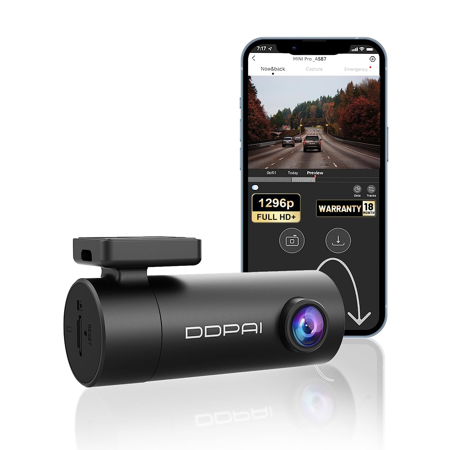 DDPAI MINI PRO Dash Cam for Car, with Wi-Fi 3MP 1296P FHD+ Camera | Emergency Accident Lock | App Control | Night Vision 140° Wide Angle | Car Dashcam with G-Sensor | Built-in Super Capacitor, Mic