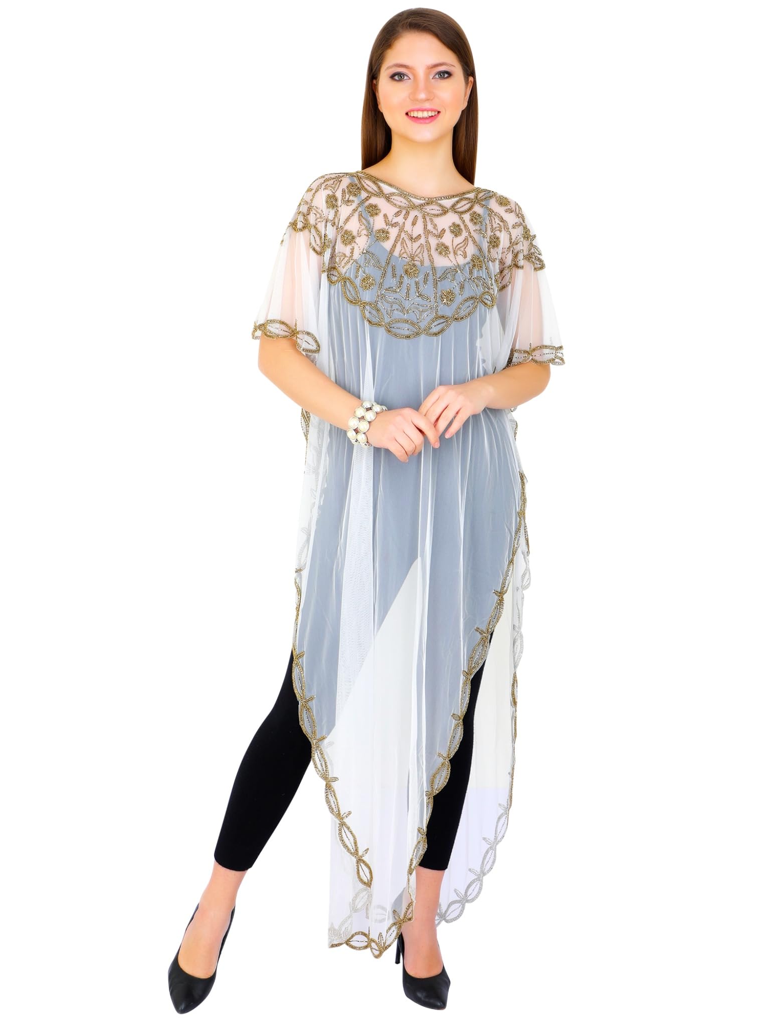 Ladies Seashore Cover Up Sundress Modern Fashion Woman Clothing Poncho Shrug Holidays Vacation Resort Wear Net Maharani Fabric Material Transparent Honeymoon Wedding Outfit Dress-image-6