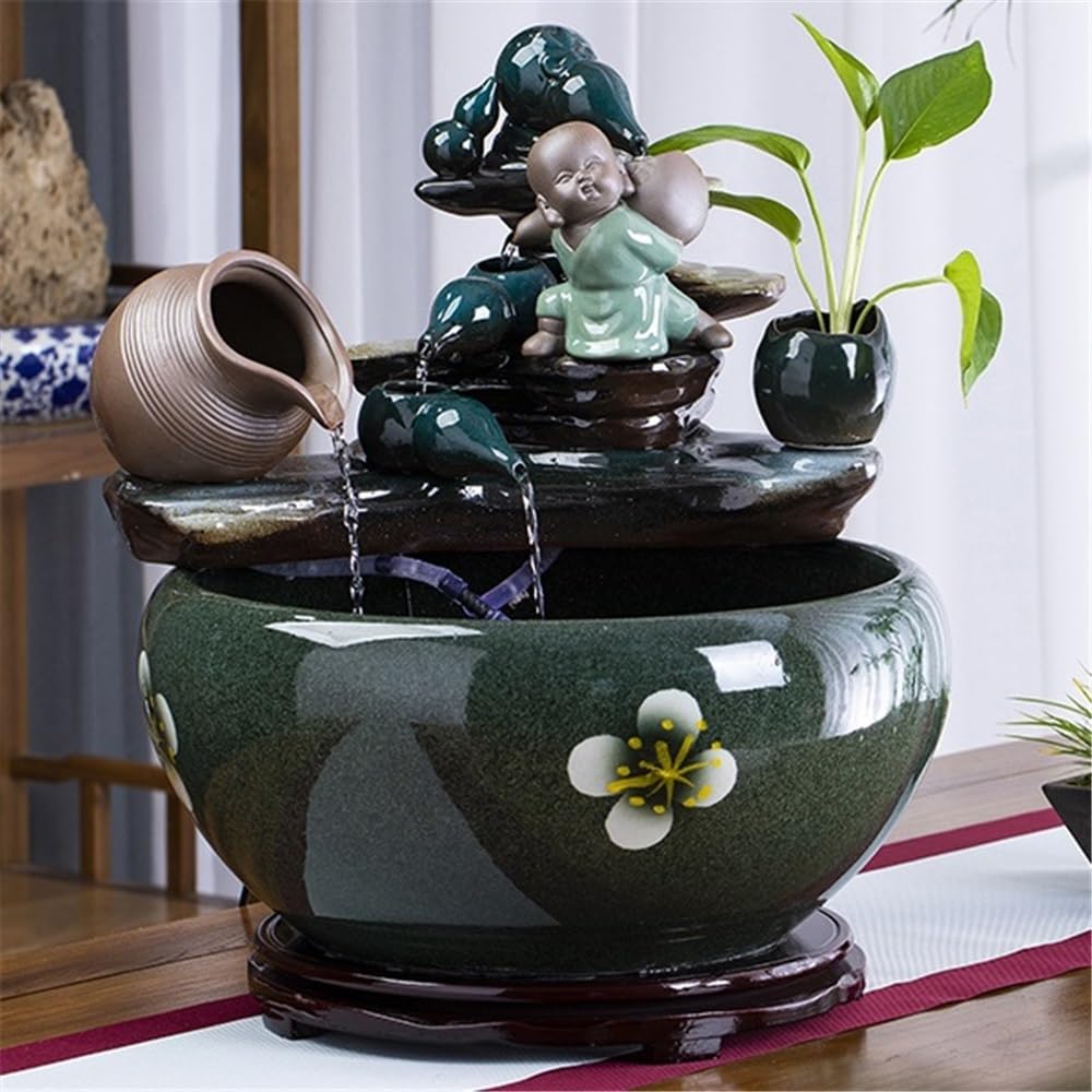 Fontaine d’Intérieur Aquarium en céramique avec Circulation d'eau, Aquarium paysager for Poissons Rouges Pot de nénuphar Fontaine de Table