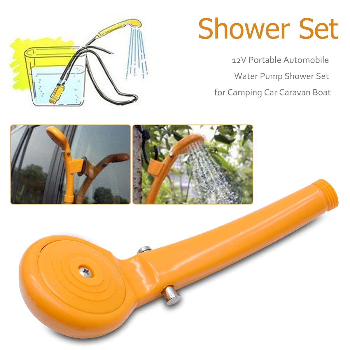 Riloer Portable Camping Shower Outdoor Handheld Shower, 12V Camp Shower Head with Water Pump for Car Washing, Camping, Hiking, Beach, Dog, Flowering Plants