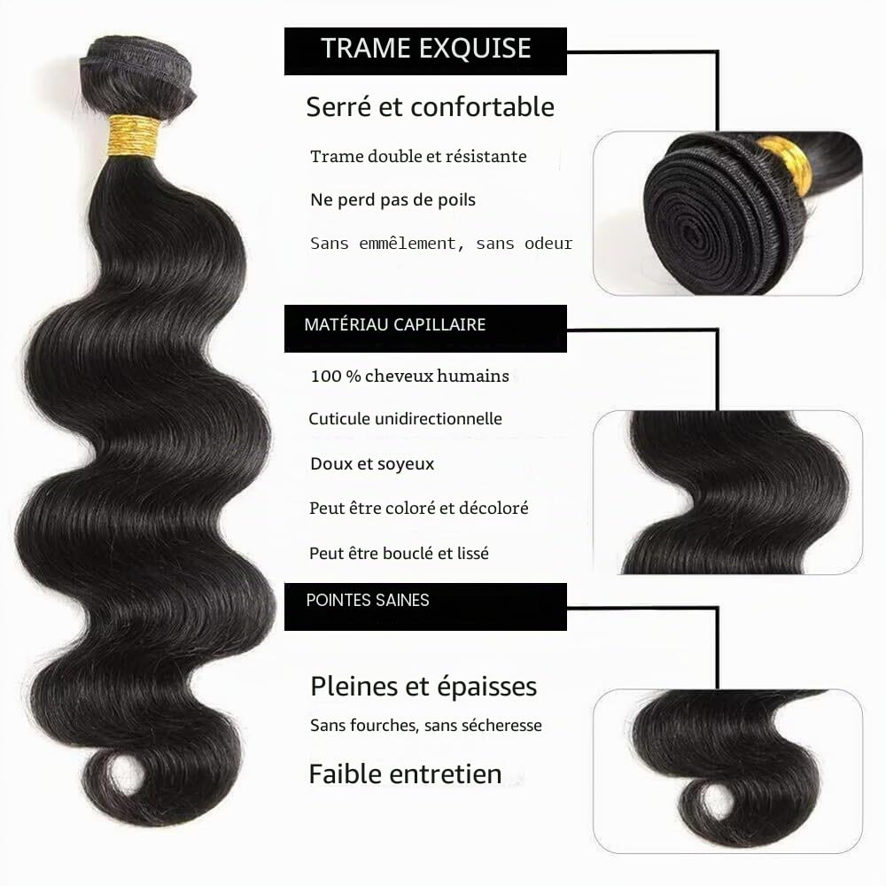 Ladiary Tissage Bresilien en lot 100% Meches Cheveux Naturel Brésilienne Body Wave Hair Bundles Tissage Naturel Couleur 3 faisceaux 14 16 18 pouce tissage bresilien Body Wave Hair Bundles