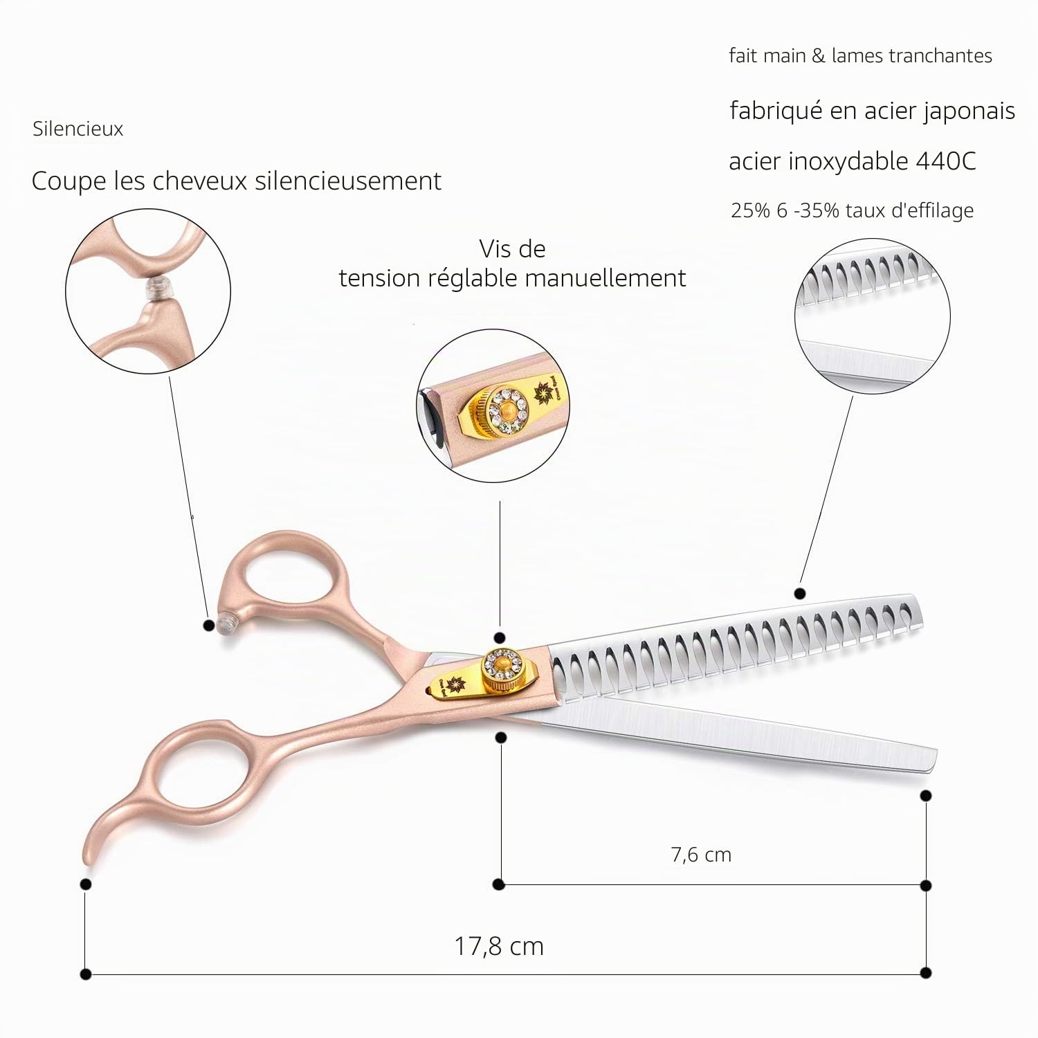 Dream Reach Ciseaux pour chiens Ensemble de toilettage professionnel pour animaux de compagnie 7 pouces Ensemble japonais en acier inoxydable 440C avec ciseaux minceur droits et incurvés