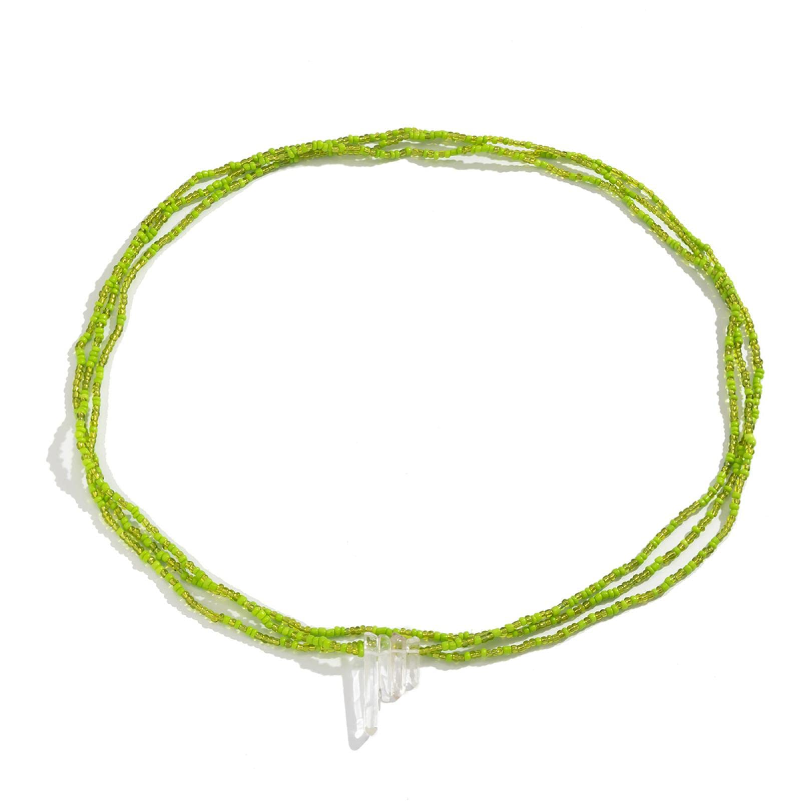 KLXSIVU Body Chains Crystal-like Multilayer Waist Chain For Womens Sexy Irregular Bikini Jewery Bohemia Beach Bead Belly (green)