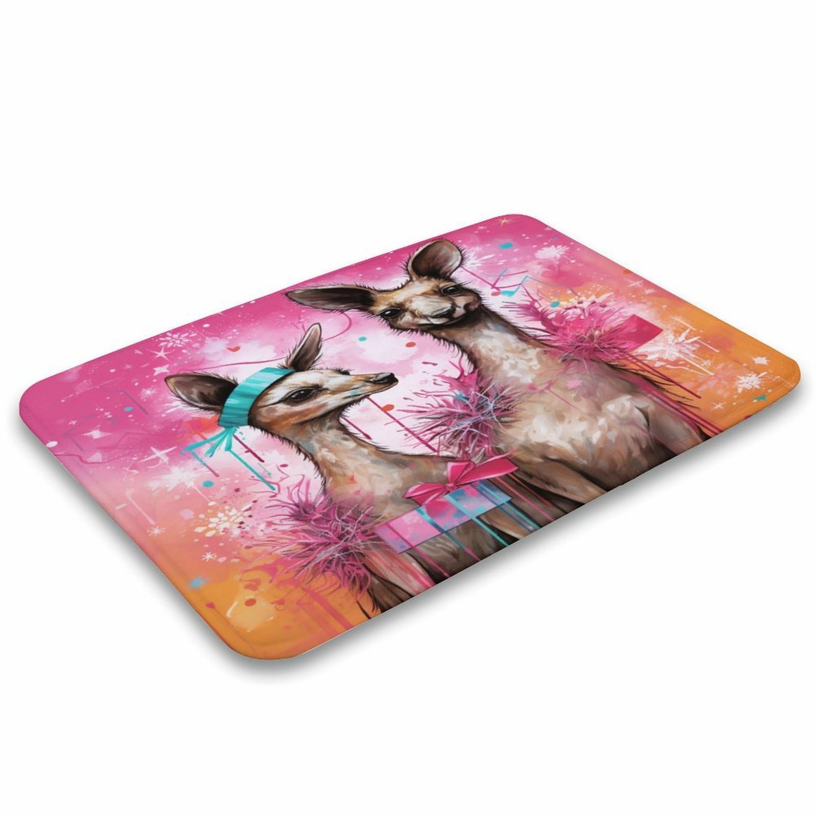 Kangaroos Xmas Bathroom Mats Rugs Christmas Wagtails Kangaroo Machine-Washable Indoor Doormat Front Door Welcome Mat No Silp Washable Cover Bathroom Decorations Carpets 20x32 Inch