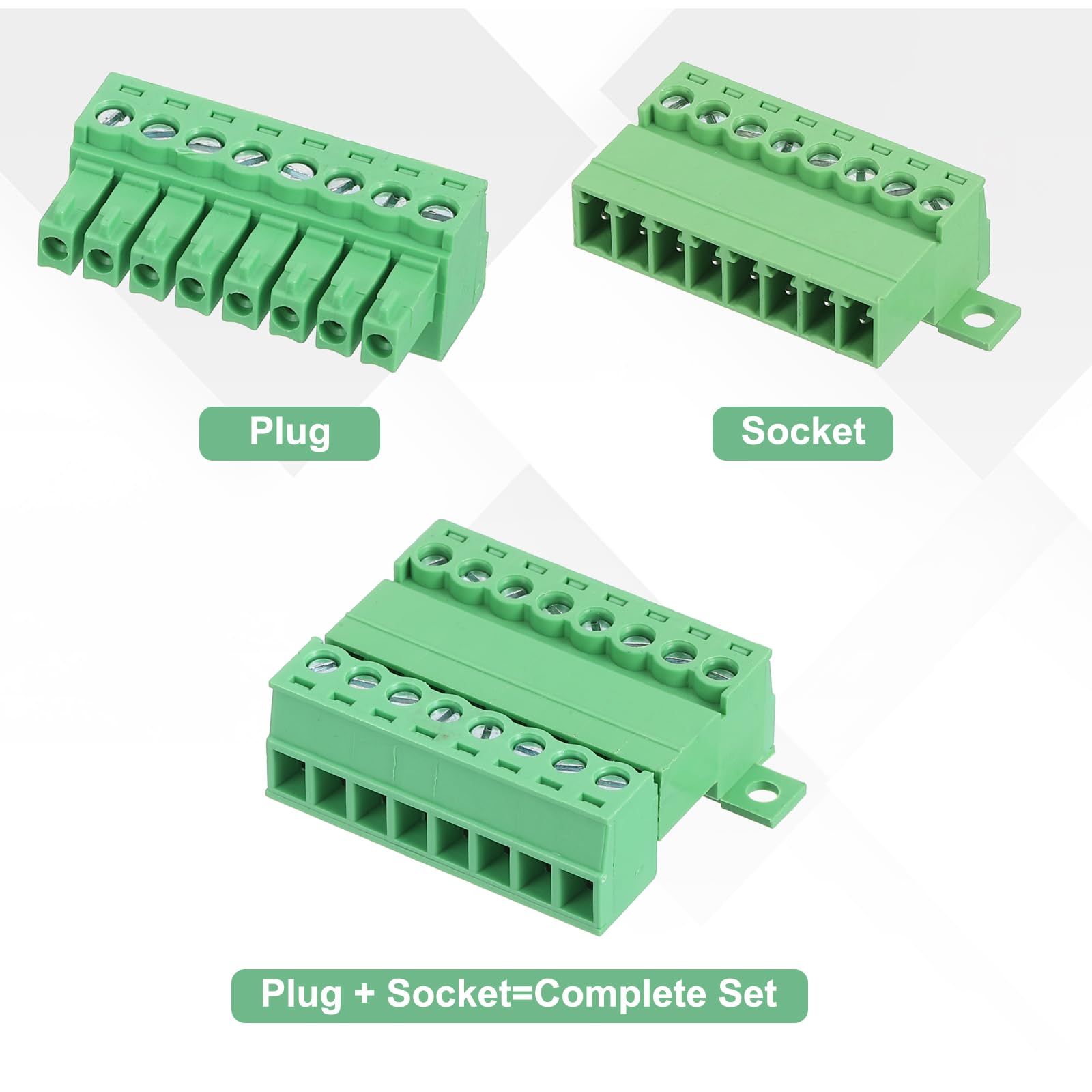 sourcing map Lot de 2 connecteurs de bornier à vis à 8 broches, pas de 3,81 mm mâle et femelle pour montage sur circuit imprimé 300 V 8 A connecteur de bornier vert pour projet électronique domestique