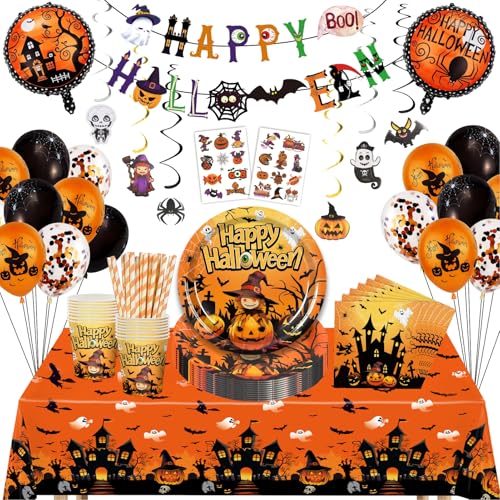 Halloween Deko Set, Halloween Party Geschirrset, 96 Stück Party...