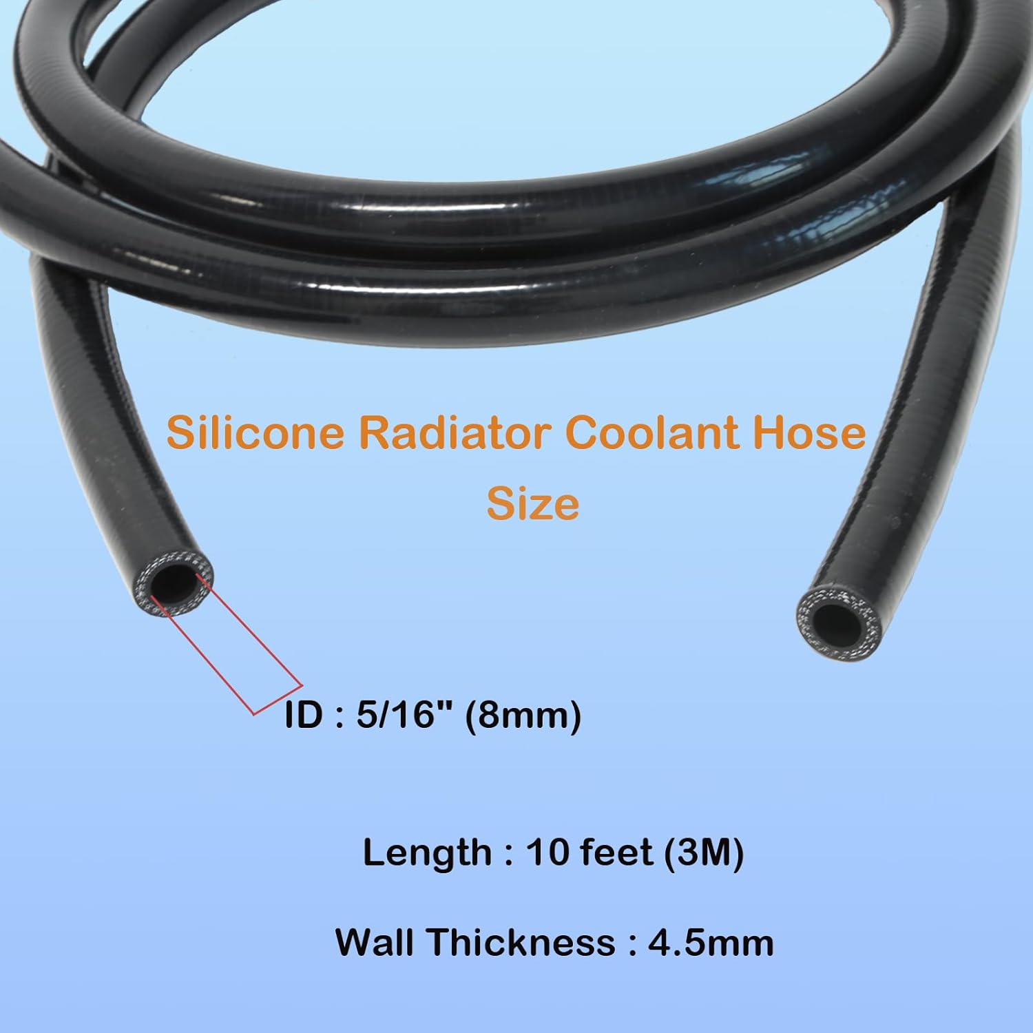 Automotive Silicone Tubing, ID 5/16" (8mm) Straight Coupler Silicone Hose, 10FT(3M) leg length,Universal 3-Ply High-Temp Silicone Radiator Coolant Hose (Black)