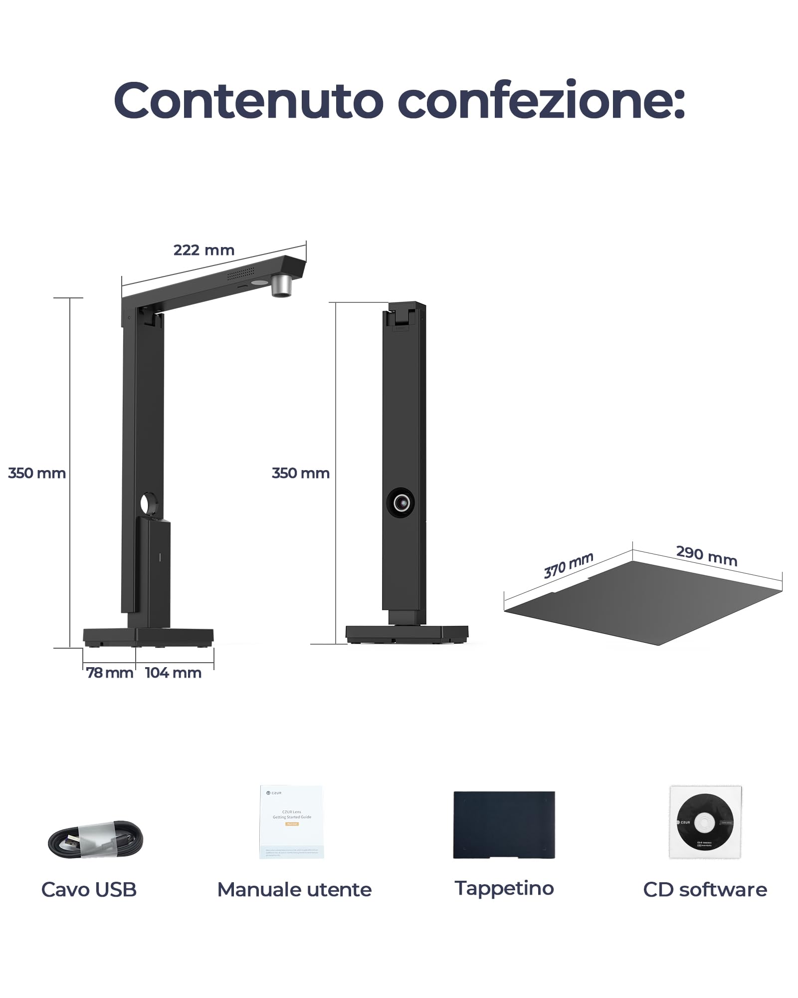 CZUR Lens 1200 Pro Scanner Documenti 12MP Alta Risoluzione A4 330DPI Multilingue OCR Windows macOS