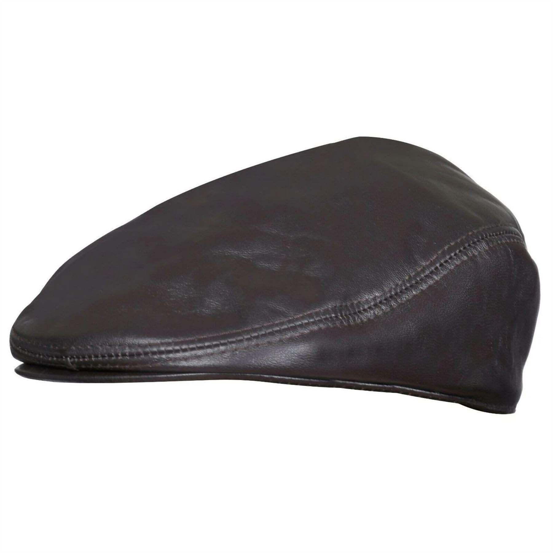 Truclothing Men's Brown Real Leather Flat Cap Ivy Newsboy Peaked Golf Cabbie Hat - 59