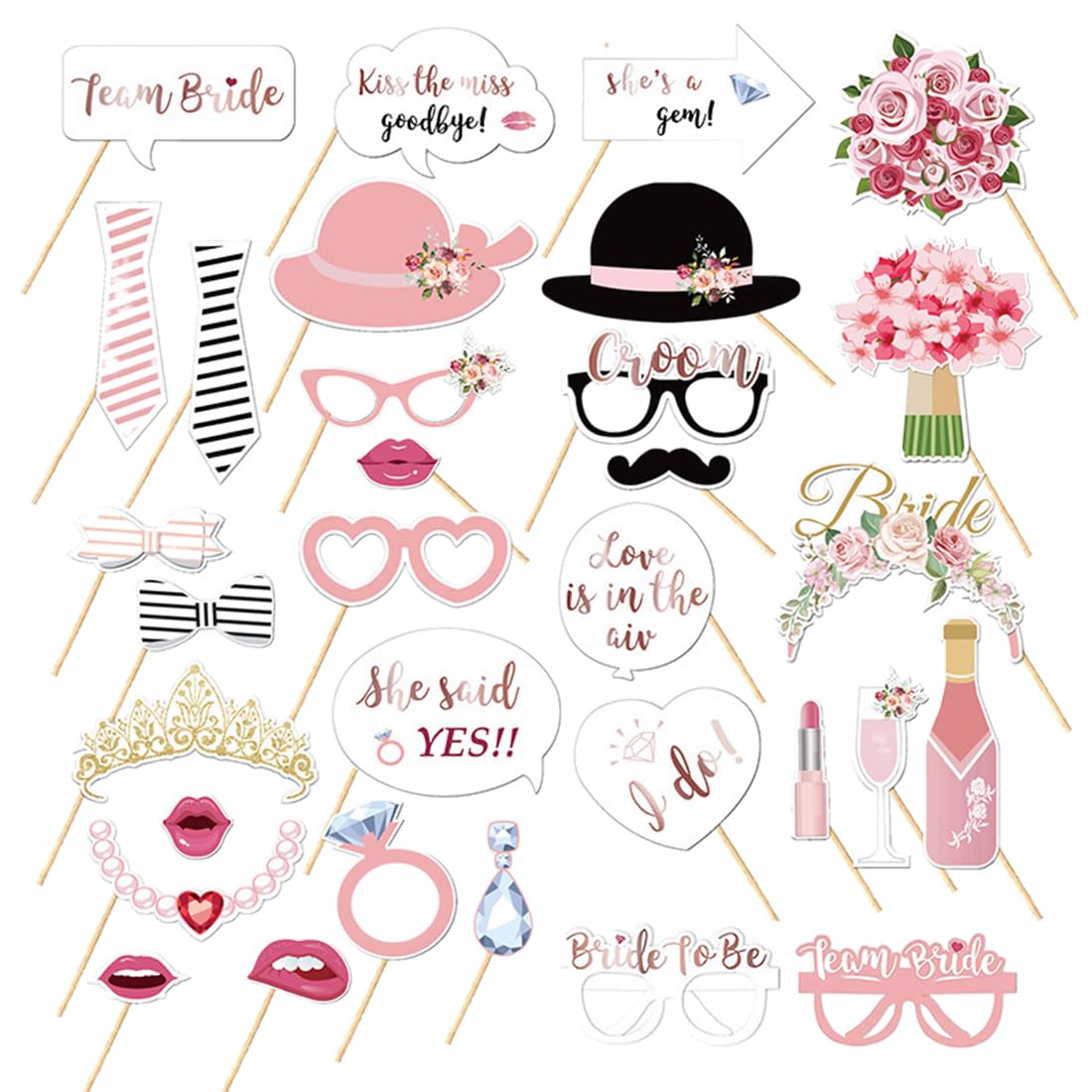 32pcs Photocall de Bodas Photocall Fiesta,Decoración Fiesta de Boda, Accesorios Photocall Boda Marco de Fotocol Photocall Frases Graciosas para Fiesta Cumpleaños Boda